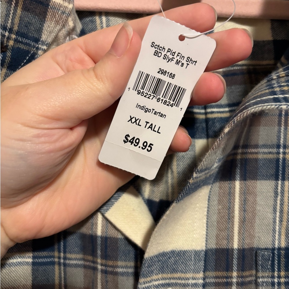 L.L. BEAN Slightly Fitted Blue Plaid Flannel Shirt Shacket Men’s Size Tall XXL - Picture 3 of 6